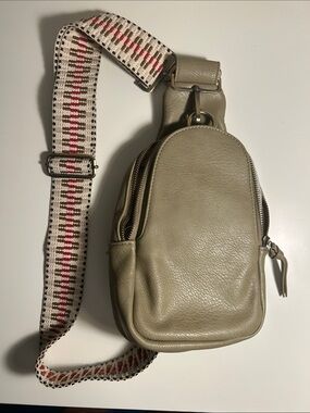 Urban Originals Beige Leather Sling Bag with Gold Trim